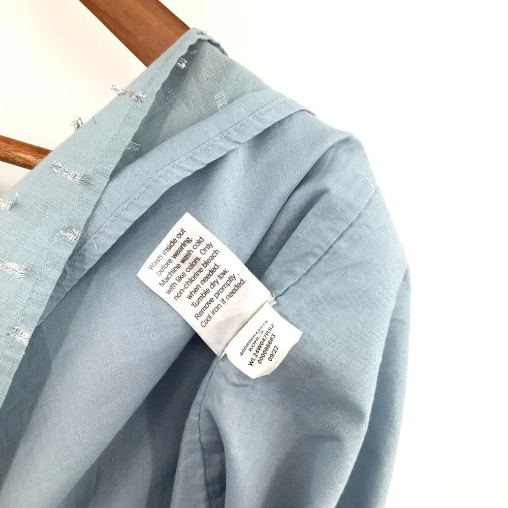 Lauren Conrad Women's L Light Blue Silver Cotton Puff Sleeve Square Neck Top - Picture 5 of 5